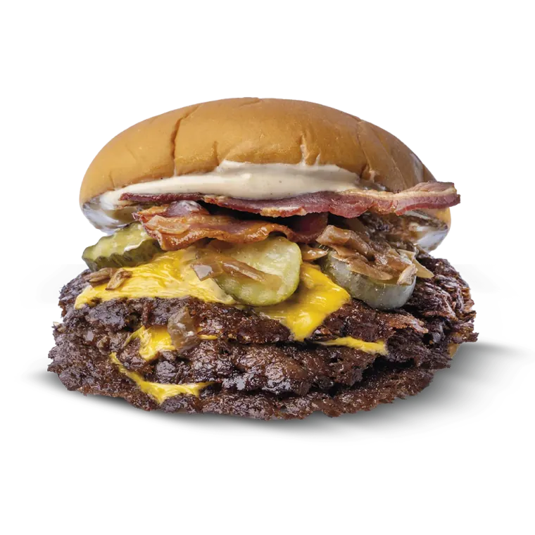 Smash burger Licky Fingers con carne, cheddar, pane potato bun, ketchup e cetriolini